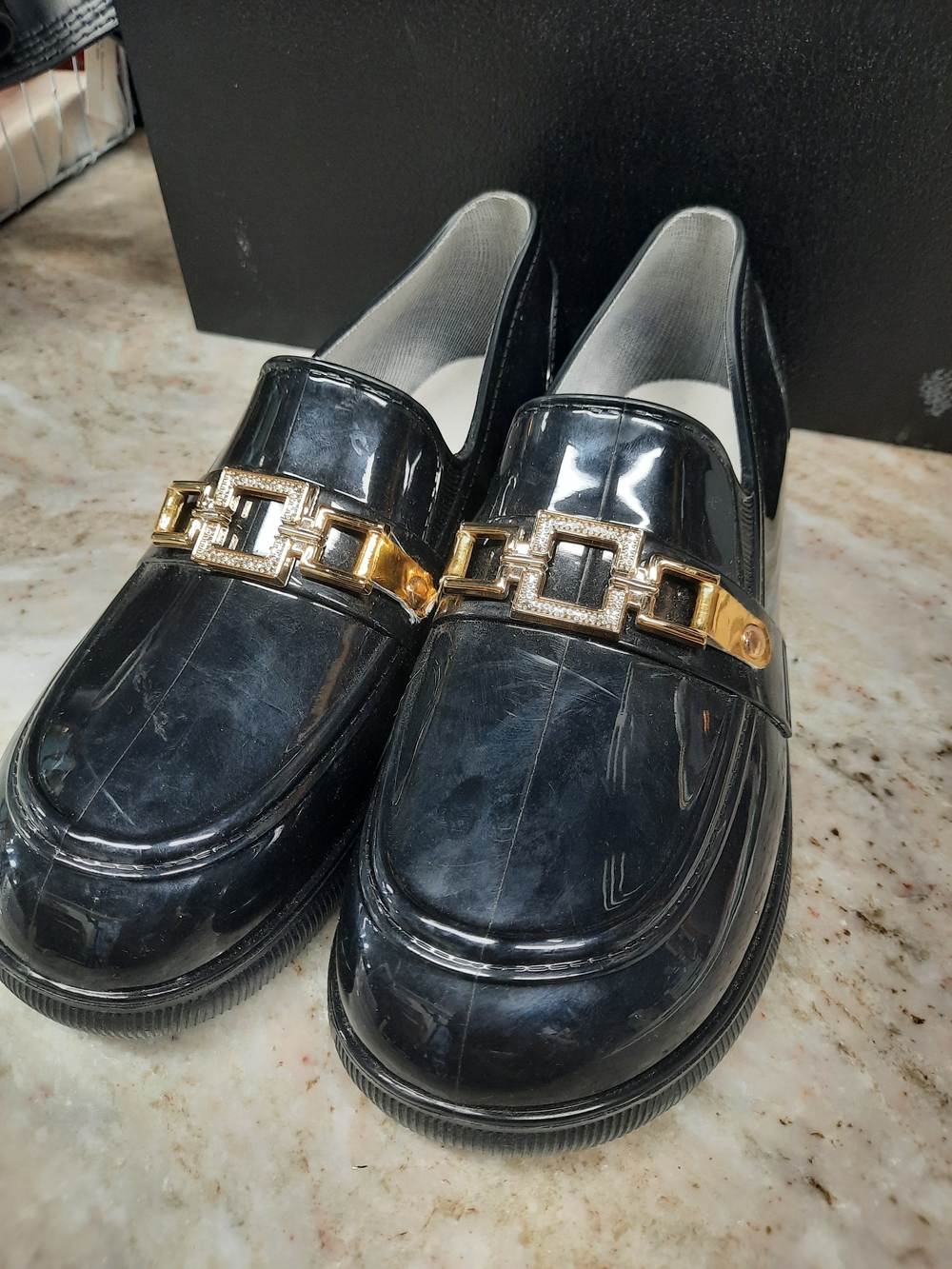 Black Patent Loafer with Gold Chain Accent - Men